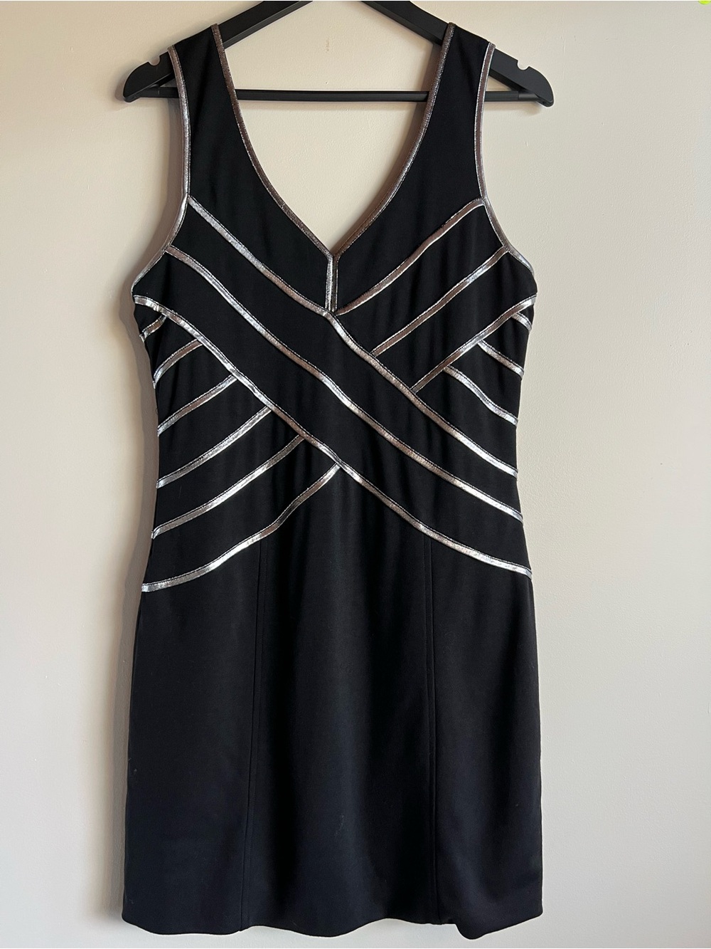 SpicySugar Black Mini Dress Silver Trim Stretch Fit & Flare Y2K